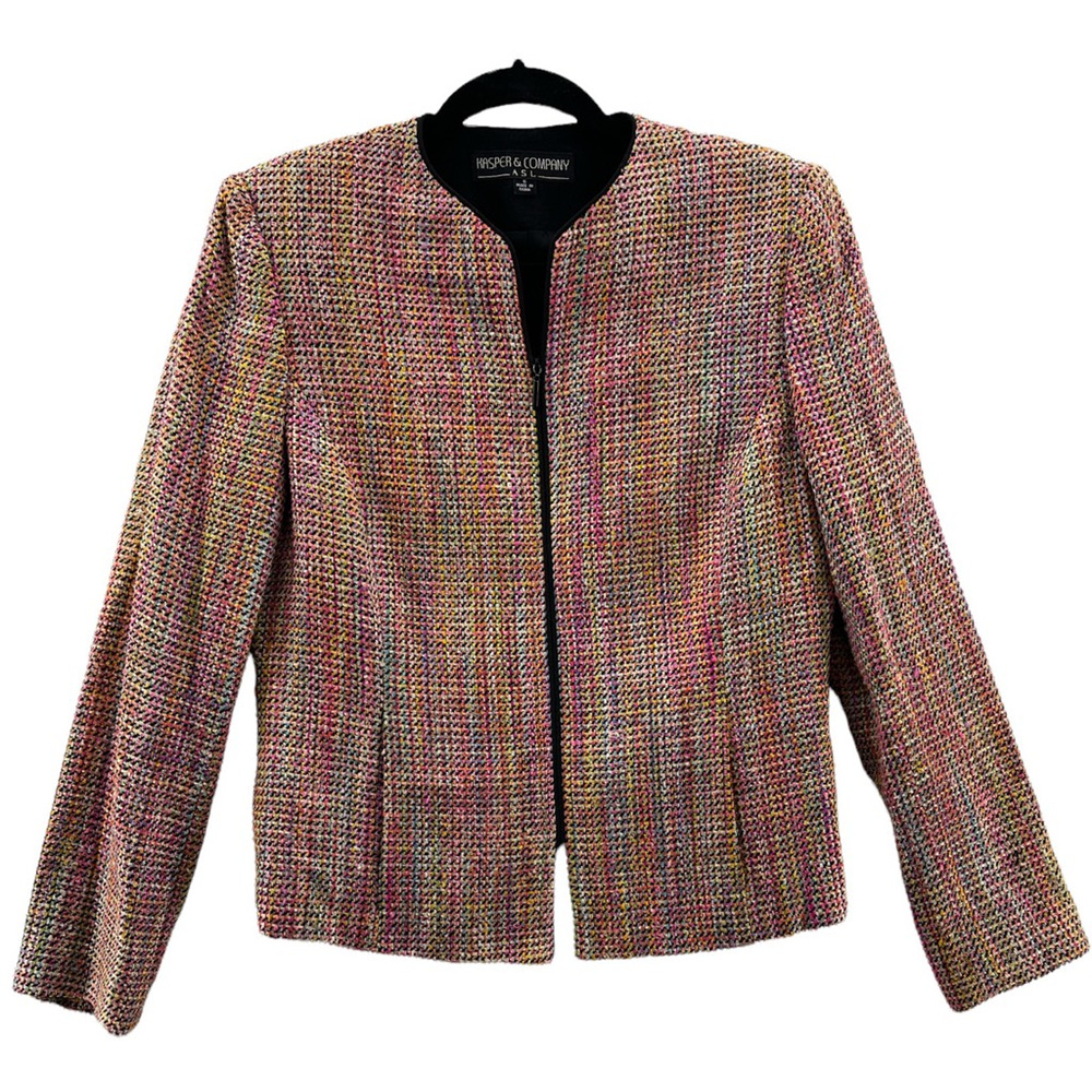 Kasper & Company Womens Tweed Jacket Coat Multicolor Marled Lined Zip Pockets 6
